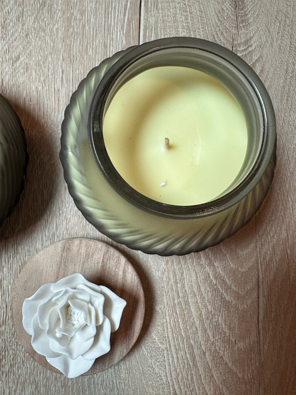 Water Lily Glass Jar Candle with White Floral Lid - Set of 2 - Picture 7 of 9